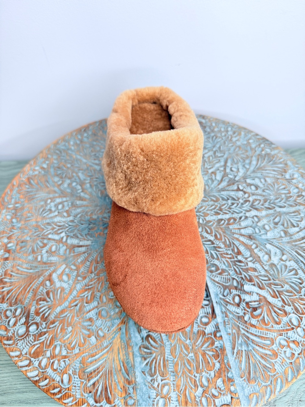 NWT! Antelope terracotta brown suede wedge mules with faux fur Size 38 - Picture 4 of 13